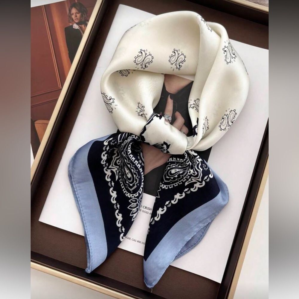 Free People Cream, Navy & Light Blue Paisley Silk Scarf